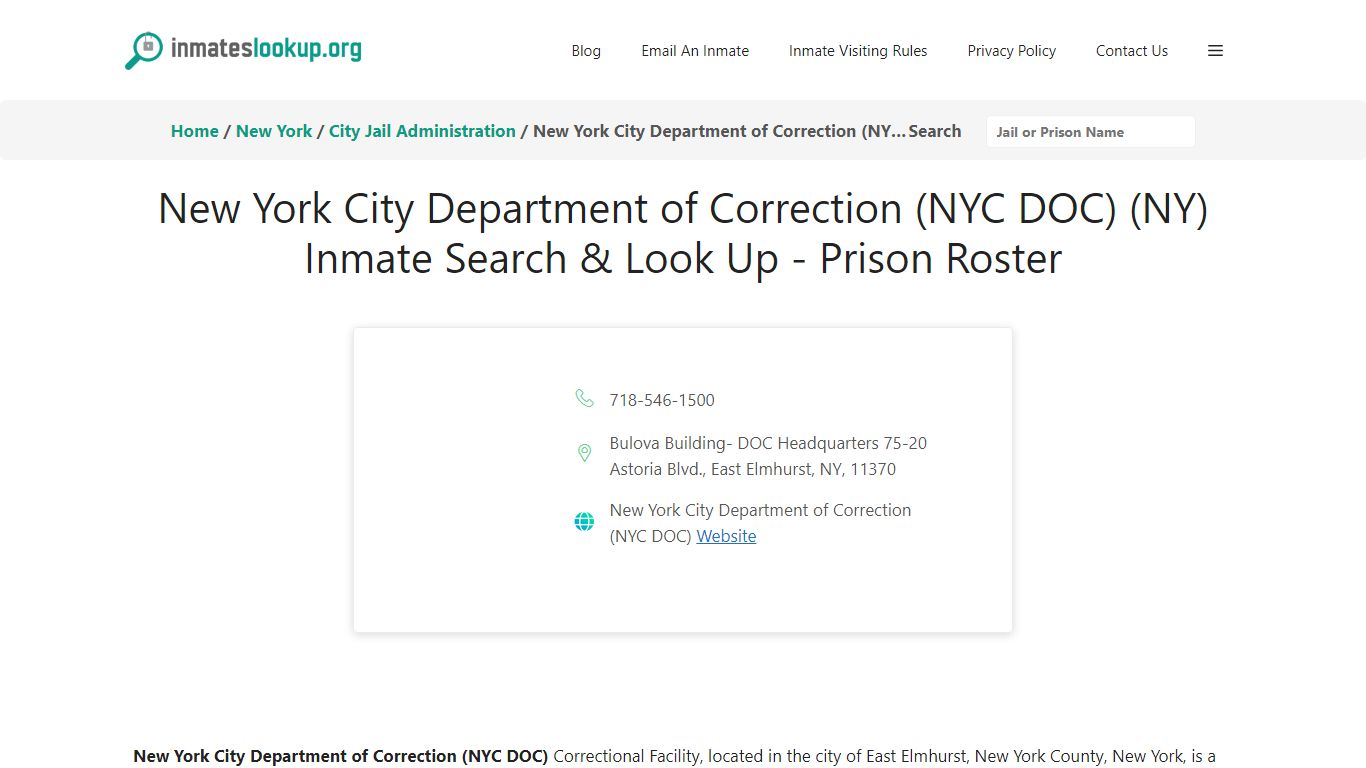 New York City Department of Correction (NYC DOC) (NY) Inmate Search ...